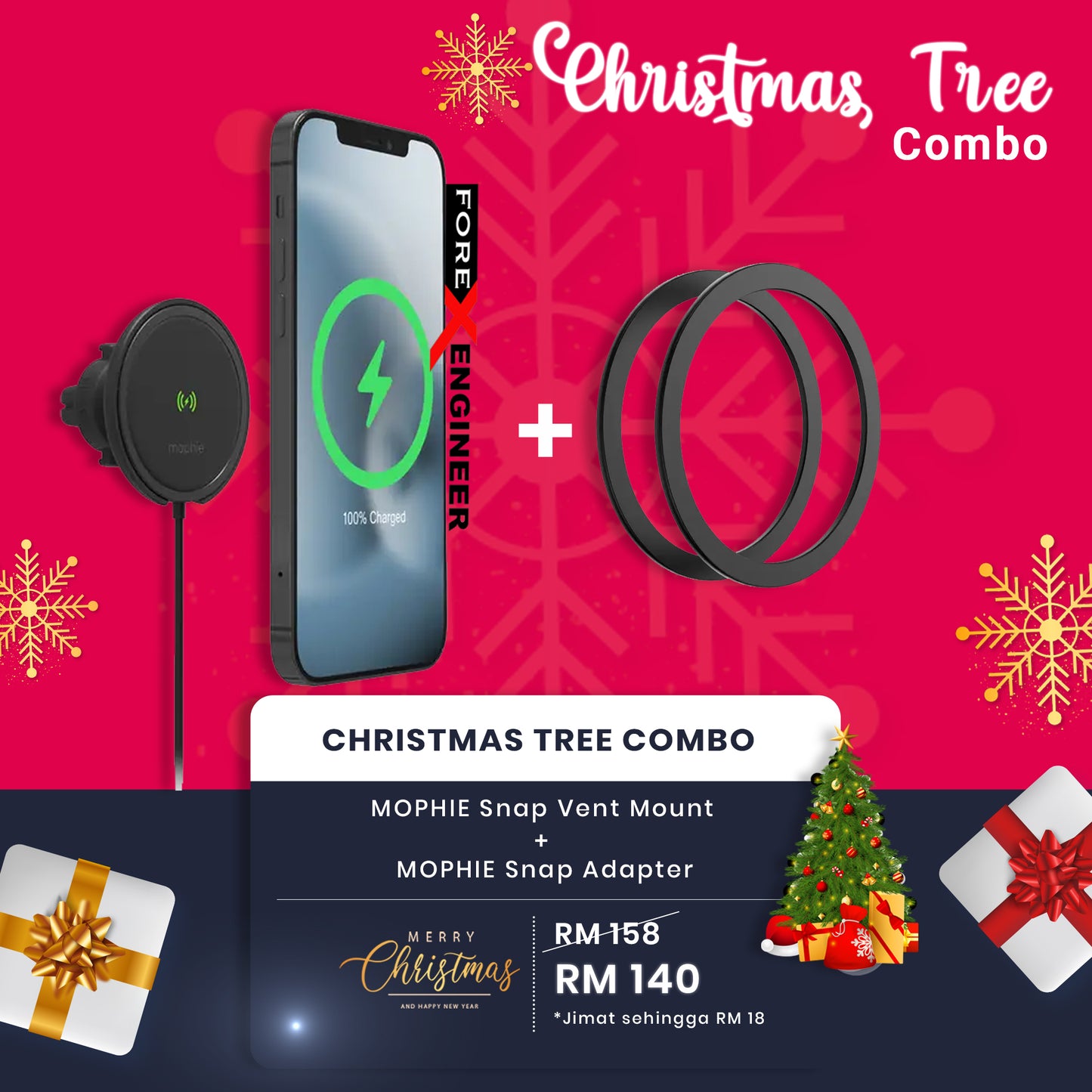 [Christmas Tree COMBO] Mophie Snap Vent Mount + Mophie Snap Adapter (Barcode: 840056140066 + 840056140684 )