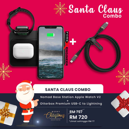 [Santa Claus COMBO] Nomad Base Station Apple Watch V2 + Otterbox Premium USB-C to Lightning (Barcode: 856500018256 + 840104218228 )