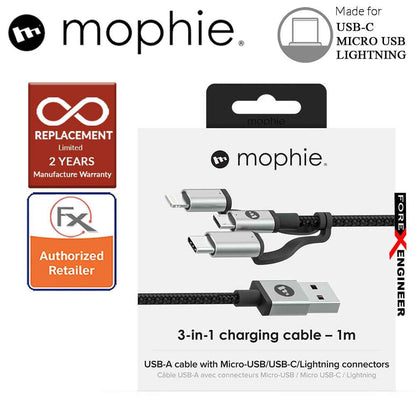 Mophie Tri-Tip Cable 1M - USBA To Micro-Lightning-USBC  (Barcode : 848467093773 )
