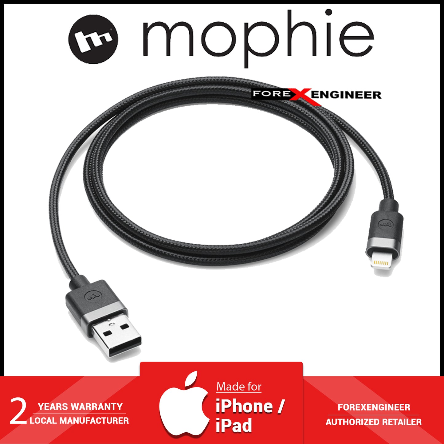 Mophie USB-A to Lightning Cable 1m - Black ( Barcode : 848467093711 )