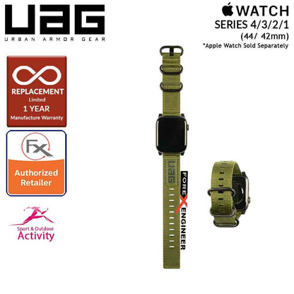 UAG Nato Strap for Apple Watch Series 7 - SE - 6 - 5 - 4 - 3 - 2 - 1 ( 45mm - 42mm - 44mm ) - High Strength Nylon Weave - Olive Drab (Barcode: 812451031904 ) - Forexengineer-malaysia