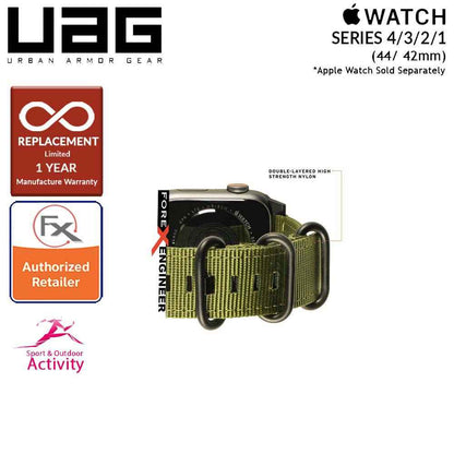 UAG Nato Strap for Apple Watch Series 7 - SE - 6 - 5 - 4 - 3 - 2 - 1 ( 45mm - 42mm - 44mm ) - High Strength Nylon Weave - Olive Drab (Barcode: 812451031904 ) - Forexengineer-malaysia