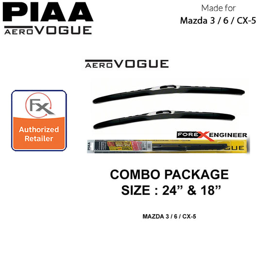 PIAA Aero Vogue Silicon Wiper ( Combo 18” & 24” ) for Mazda 3 - 6 - CX-5 ( Barcode : 4960311018001+4960311018056 )