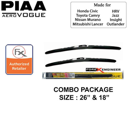 PIAA Aero Vogue Silicon Wiper ( Combo 18‚Äù & 26‚Äù ) for Honda Civic - Insight - Jazz - HRV - Mitsubishi Lancer - Outlander - Nissan Murano - Toyota Camry  ( Barcode : 4960311018001+4960311018063 )