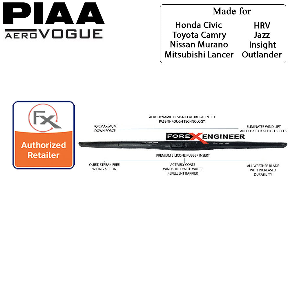 PIAA Aero Vogue Silicon Wiper ( Combo 18” & 26” ) for Honda Civic - Insight - Jazz - HRV - Mitsubishi Lancer - Outlander - Nissan Murano - Toyota Camry  ( Barcode : 4960311018001+4960311018063 )