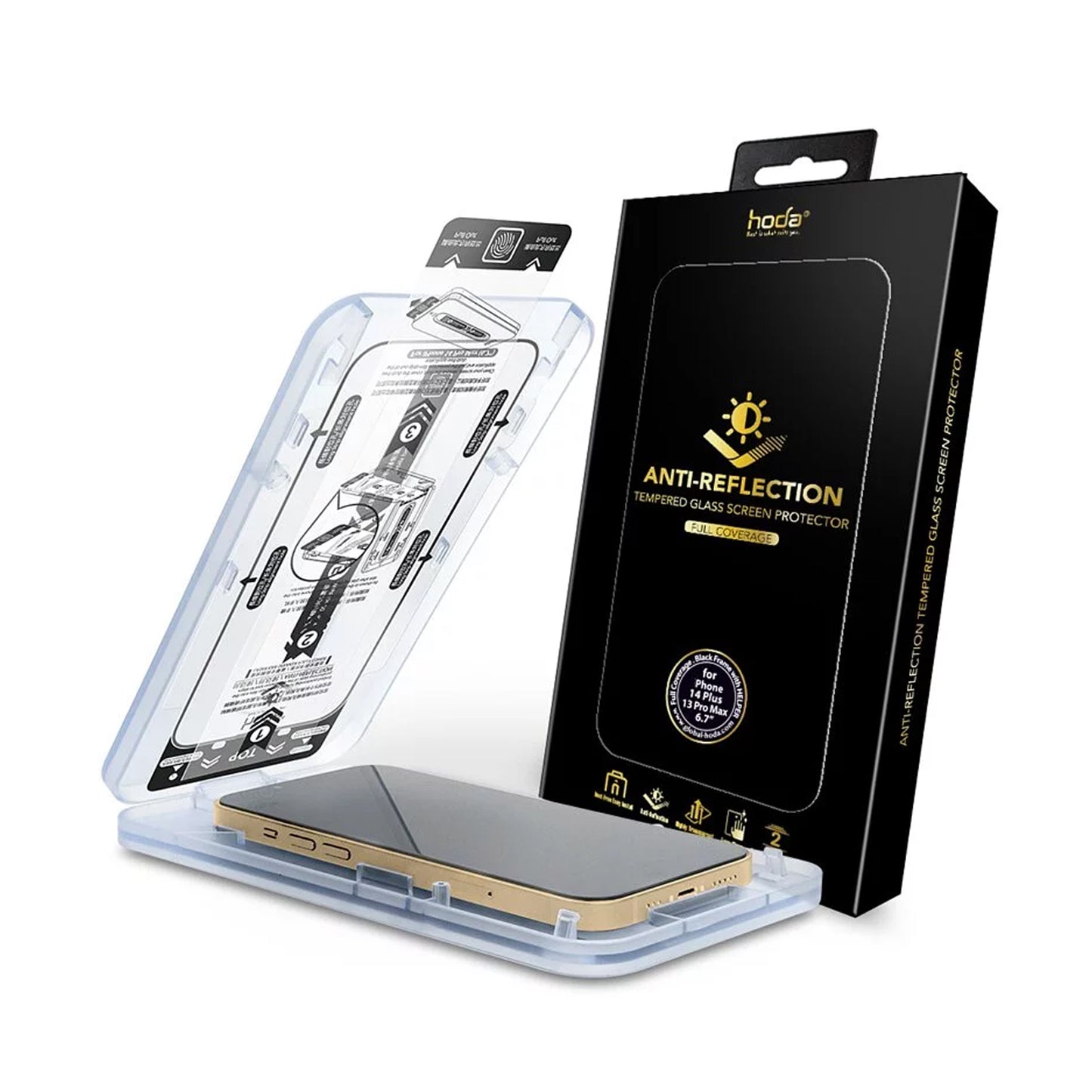 Hoda Anti-Reflection for iPhone 14 Plus - 13 Pro Max - with Dust Free Helper - Full Coverage Tempered Glass Screen Protector ( Barcode: 4711103546239 )