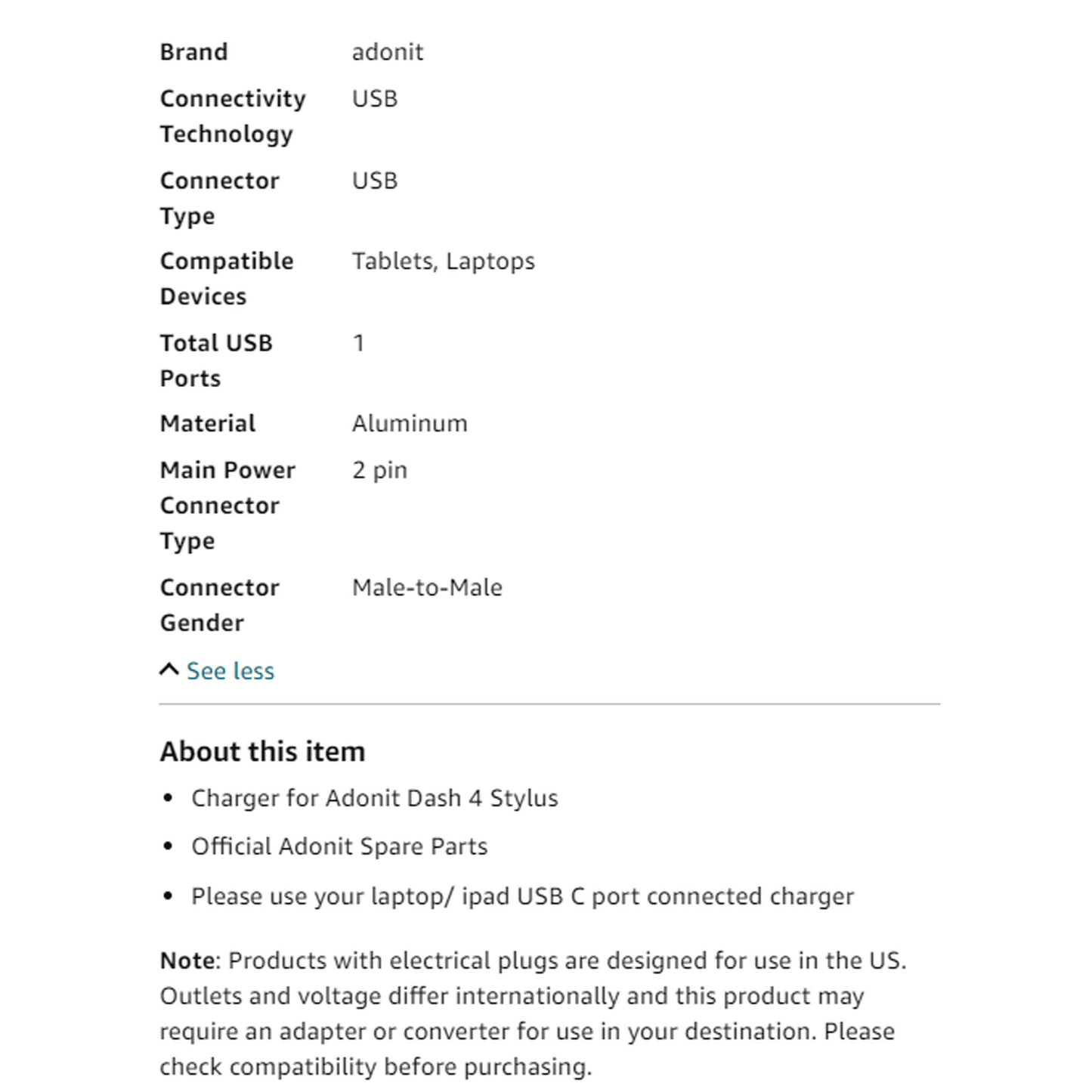 Replacement USB Type C Charger for Adonit Dash 4