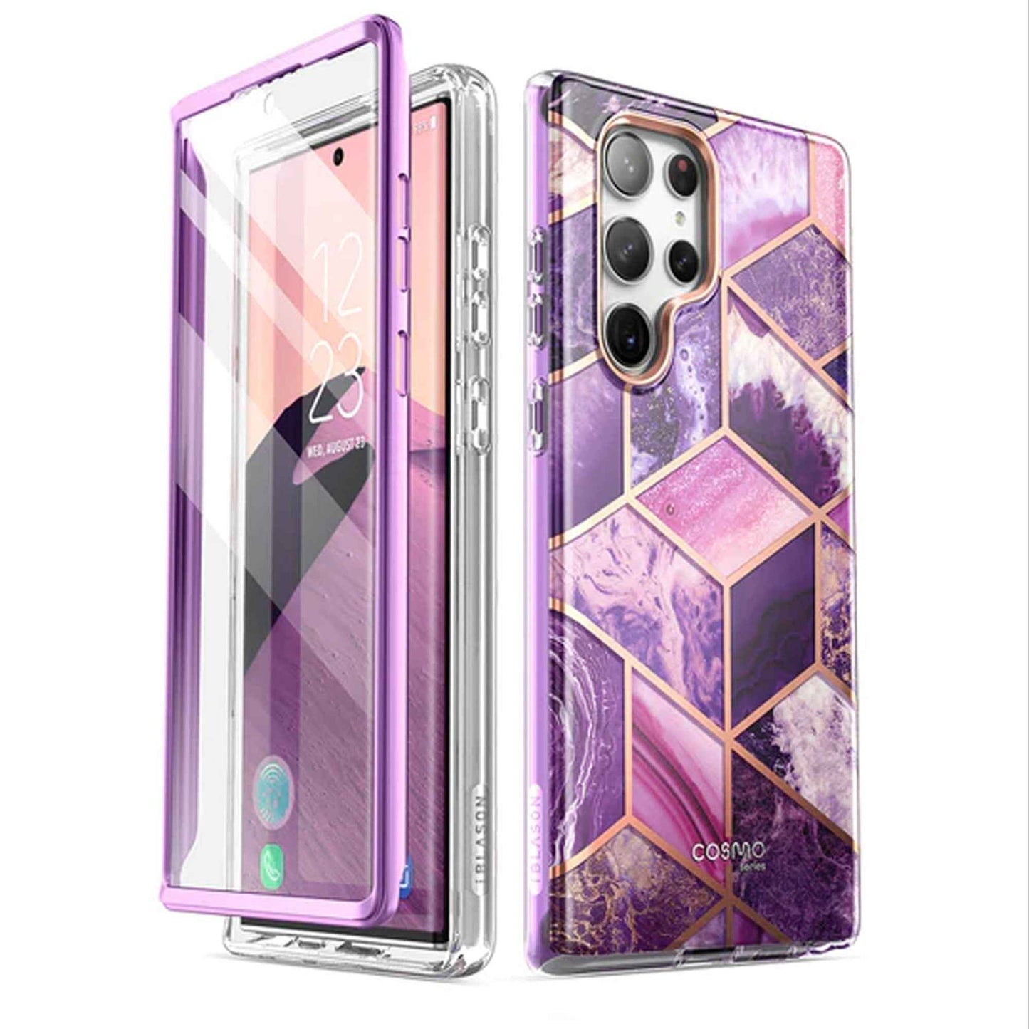 [ONLINE EXCLUSIVE] i-Blason Cosmo Case for Samsung Galaxy S23 Ultra With Build-in Screen Protector - Marble Purple (Barcode : 843439121478 )