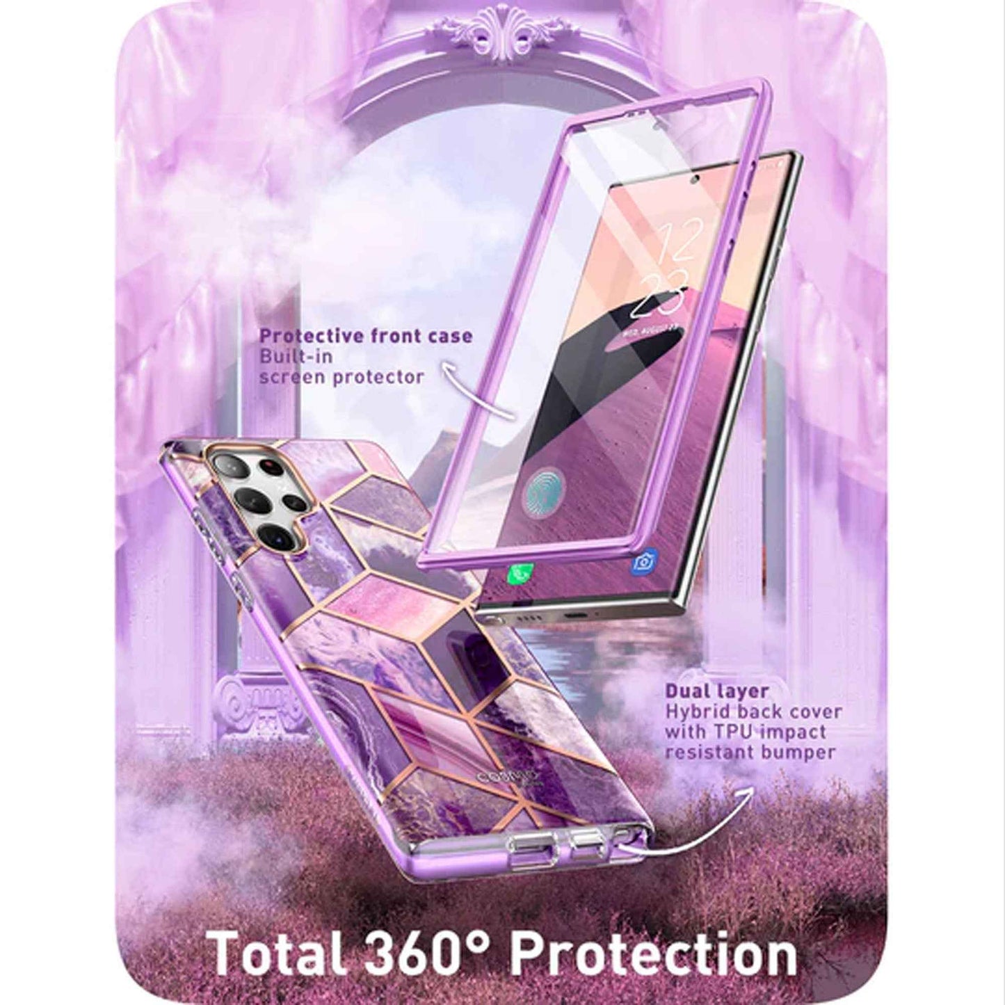 [ONLINE EXCLUSIVE] i-Blason Cosmo Case for Samsung Galaxy S23 Ultra With Build-in Screen Protector - Marble Purple (Barcode : 843439121478 )