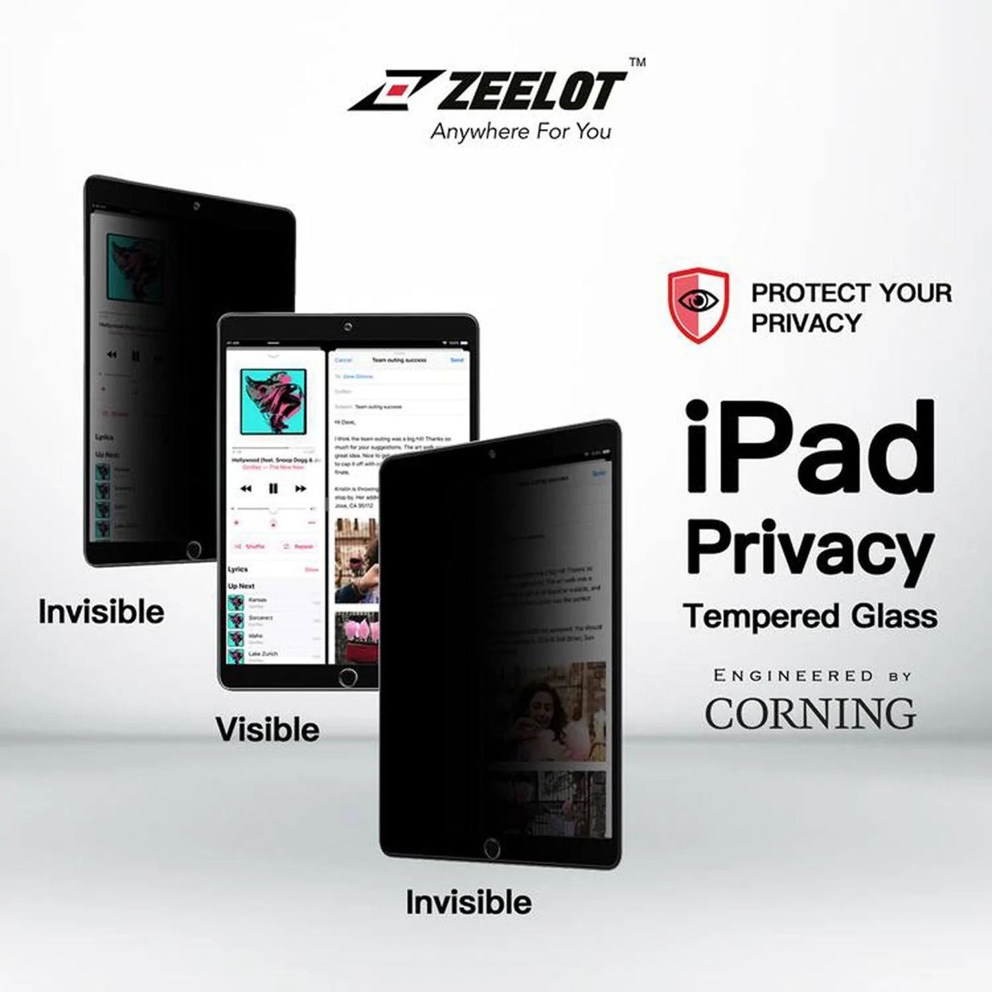 Zeelot PureGlass Privacy Tempered Glass for iPad Pro 11" & iPad Air 10.9" 2.5D Screen Protector - Privacy