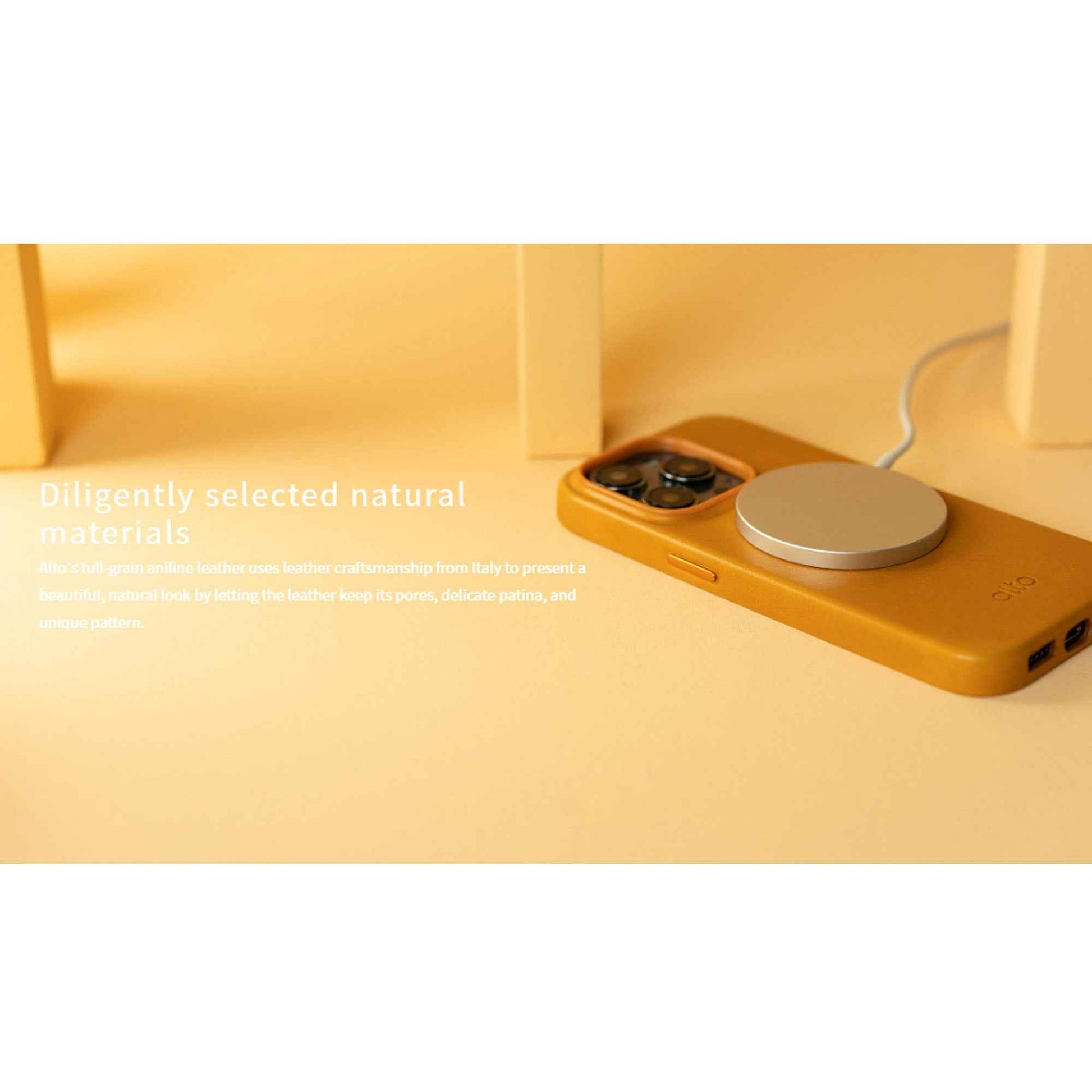 Alto Clop for iPhone 14 Pro Max - Magsafe Compatible - Italian Full Grain Aniline Leather - Caramel Brown (Barcode: 728028514896 )
