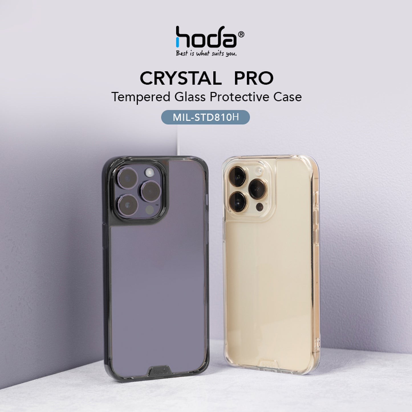 Hoda Crystal Pro Glass Case for iPhone 14 Pro Max Tempered Glass Backplate Military Standard - Clear ( Barcode: 4711103545058 )