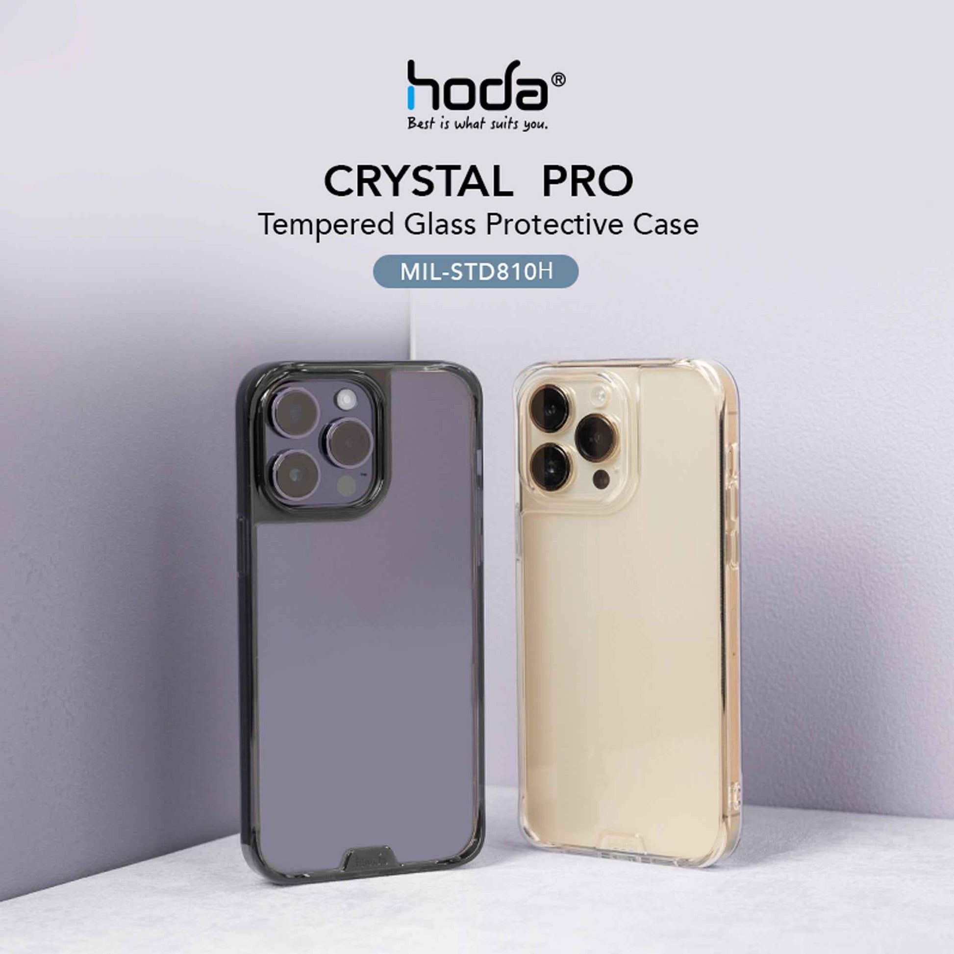 Hoda Crystal Pro Glass Case for iPhone 14 Pro Tempered Glass Backplate Military Standard - Clear Black ( Barcode: 4711103545072 )