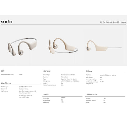 Sudio B1 - Bone Conduction Headphones - Black (Barcode: 7350071387726 ) - Forexengineer -Malaysia- 7350071387726