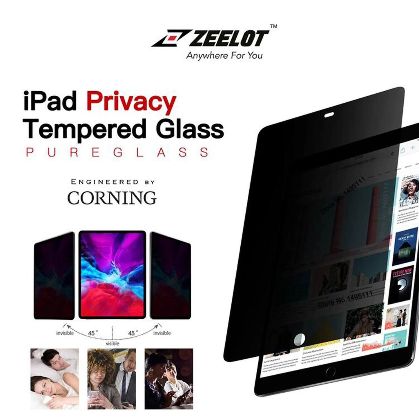 Zeelot PureGlass Privacy Tempered Glass for iPad Pro 11" & iPad Air 10.9" 2.5D Screen Protector - Privacy