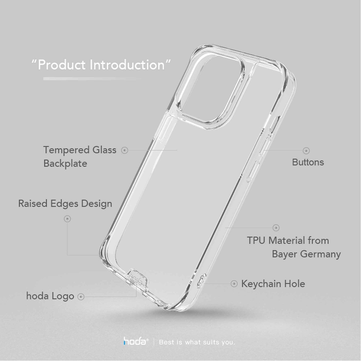 Hoda Crystal Pro Glass Case for iPhone 14 Pro Tempered Glass Backplate Military Standard - Clear Black ( Barcode: 4711103545072 )