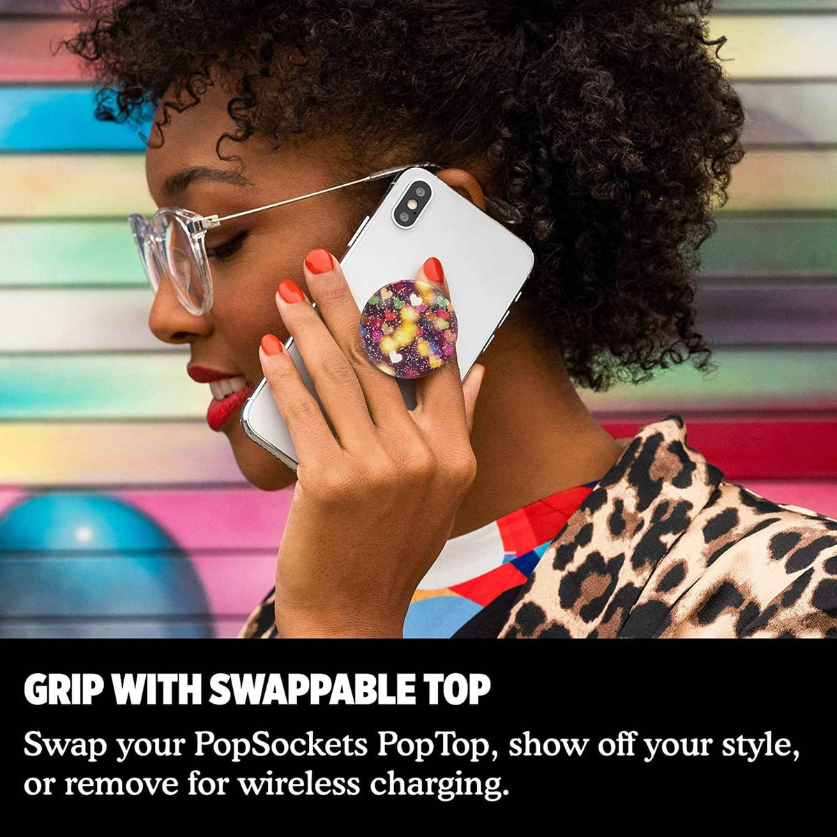 Button Popsockets PopSockets Swappable Popgrip Premium - Glitter Bokeh Hearts ...