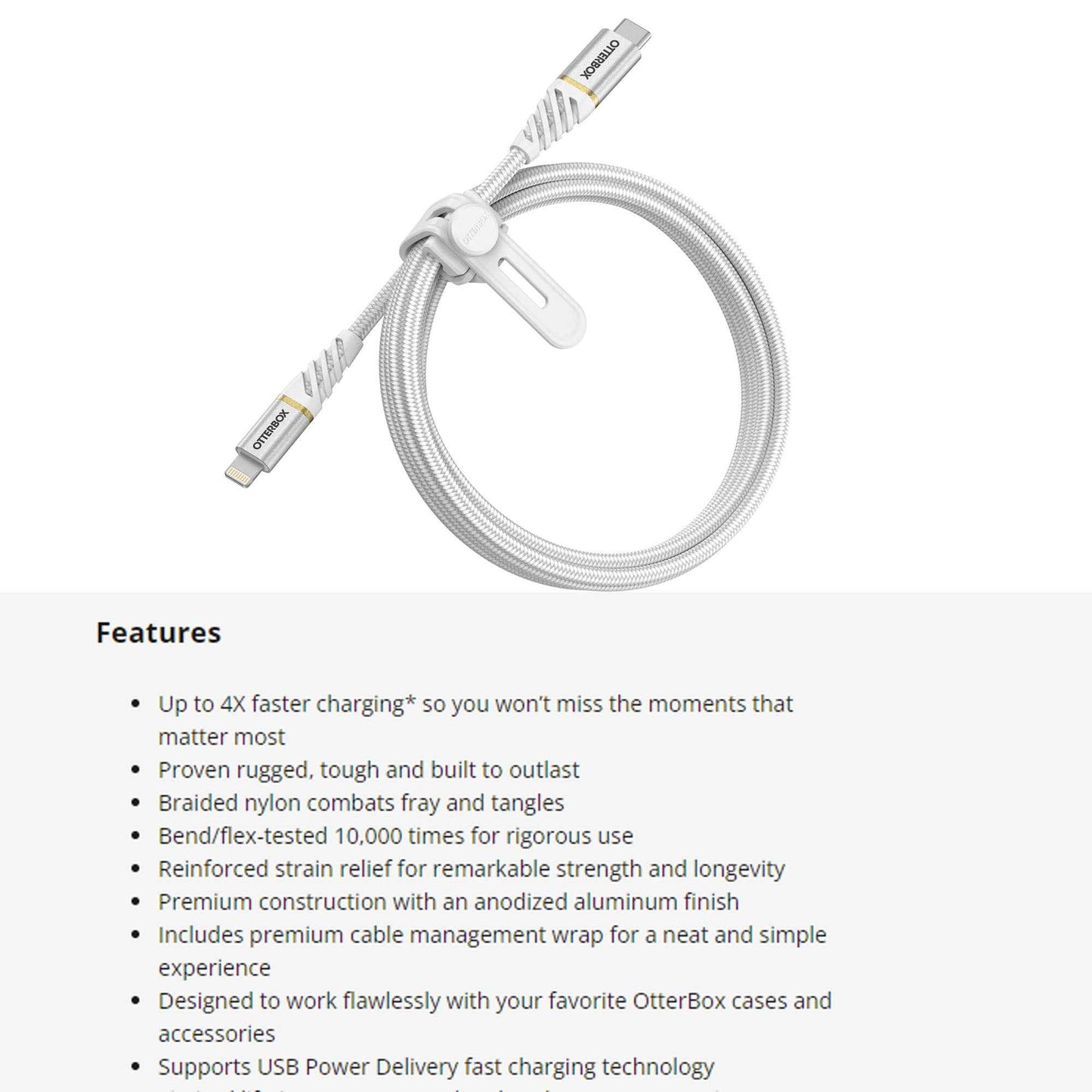 Otterbox Lightning to USB-C Fast Charge Premium Cable 1 meter - Sky White (Barcode: 840104218198 )