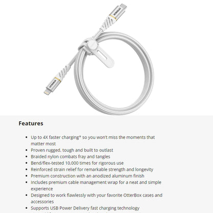 Otterbox Lightning to USB-C Fast Charge Premium Cable 1 meter - Sky White (Barcode: 840104218198 )