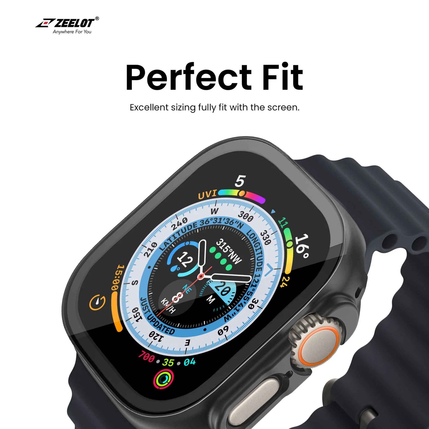ZEELOT Pishield 2-in-1 Case for Apple Watch Ultra 49mm with Built-In Tempered Glass - Black ( Barcode: 4891011516576 )