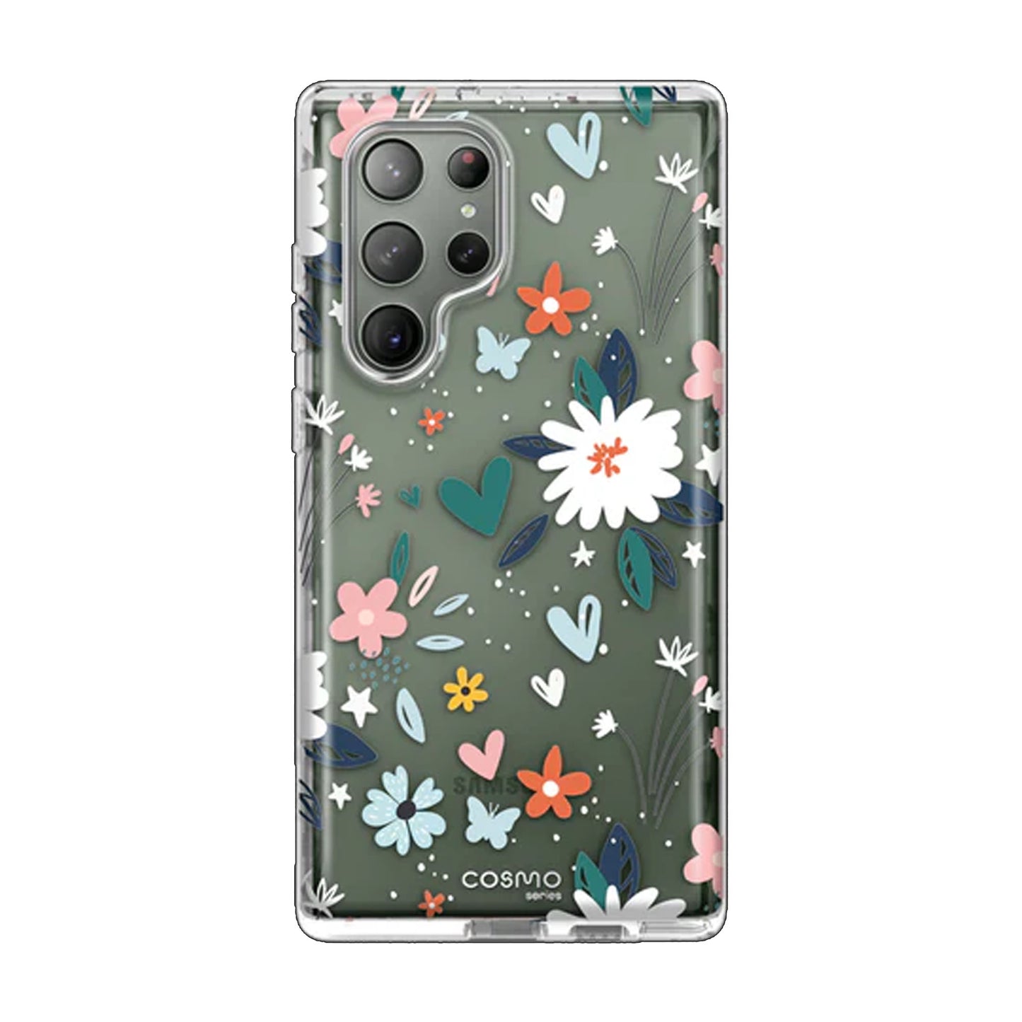 i-Blason Cosmo Case for Samsung Galaxy S23 Ultra With Build-in Screen Protector - Clear-Flowers-Hearts