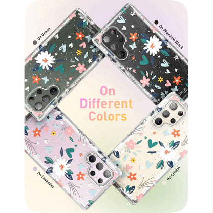 i-Blason Cosmo Case for Samsung Galaxy S23 Ultra With Build-in Screen Protector - Clear-Flowers-Hearts