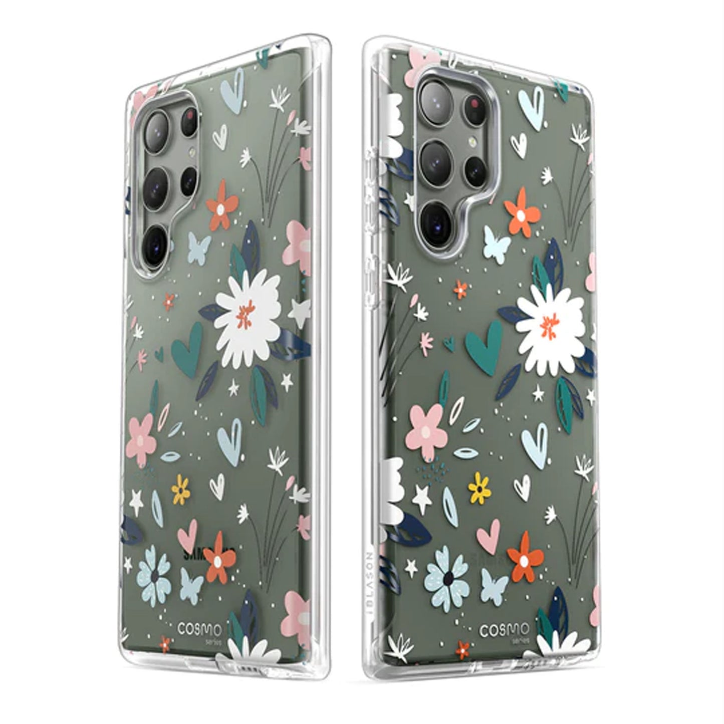 i-Blason Cosmo Case for Samsung Galaxy S23 Ultra With Build-in Screen Protector - Clear-Flowers-Hearts