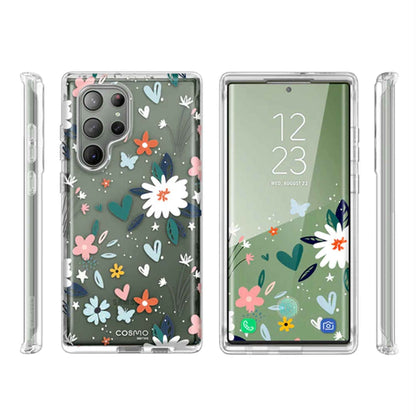 i-Blason Cosmo Case for Samsung Galaxy S23 Ultra With Build-in Screen Protector - Clear-Flowers-Hearts