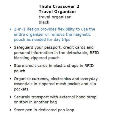 Thule Crossover 2 Travel Organizer - Versatile Travel Wallet & Electronics Organizer - Black