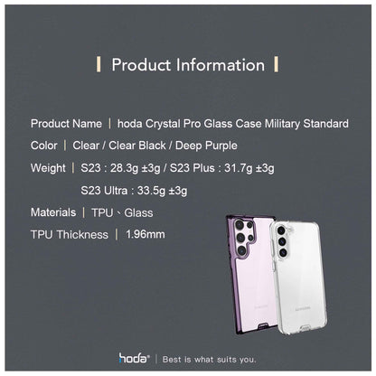 Hoda Crystal Pro Glass Case for Samsung S23 Ultra - Military Standard - Clear (Barcode : 4711103548738 )