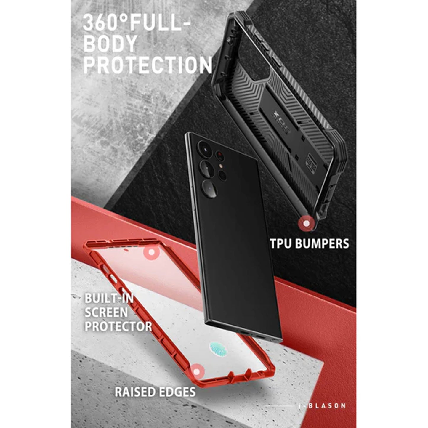 i-Blason Armorbox Case for Samsung Galaxy S23 Ultra ( With 2 Set Build-in Screen Protector ) - Metallic Red