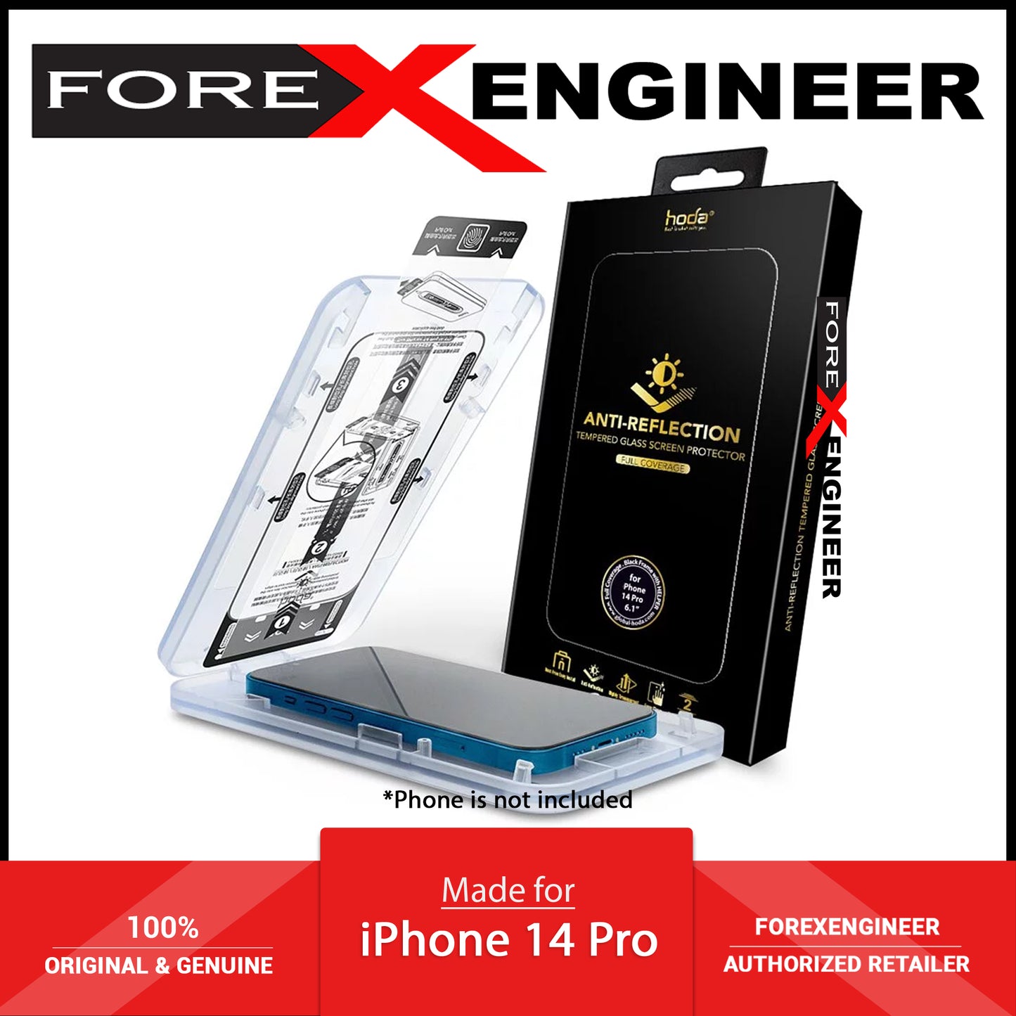 Hoda Anti-Reflection for iPhone 14 Pro - with Dust Free Helper - Full Coverage Tempered Glass Screen Protector ( Barcode: 4711103546246 )