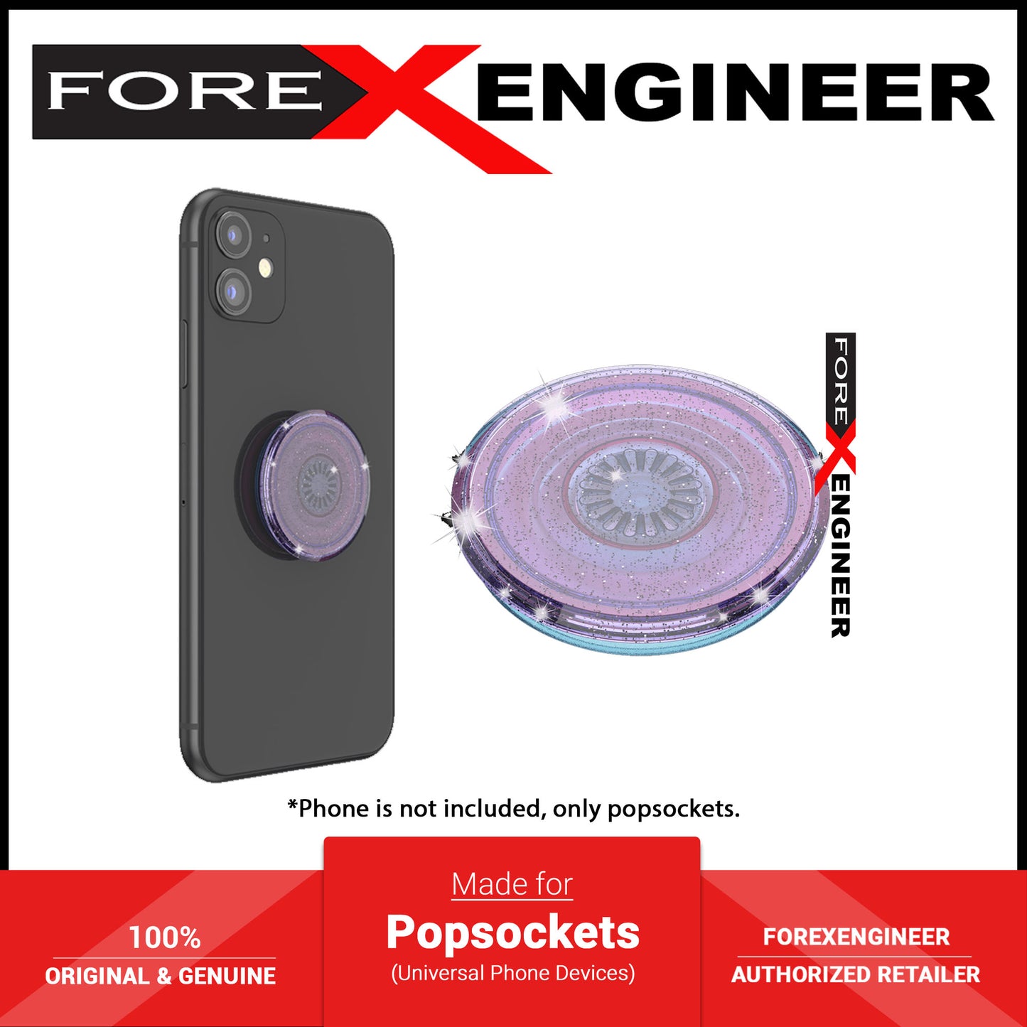 PopSockets Swappable Popgrip Premium - Translucent Glitter Lavender