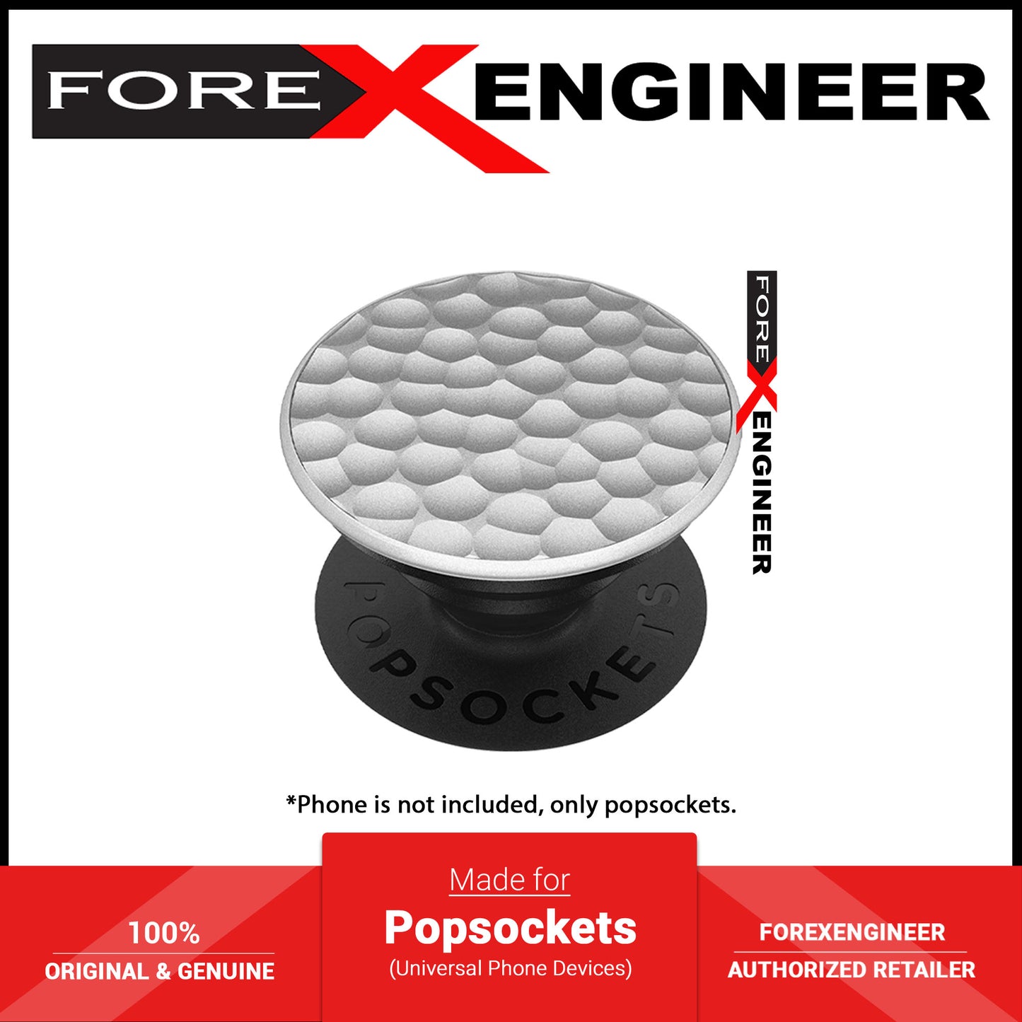 PopSockets PopGrip LUXE Swappable - Hammered Metal Silver