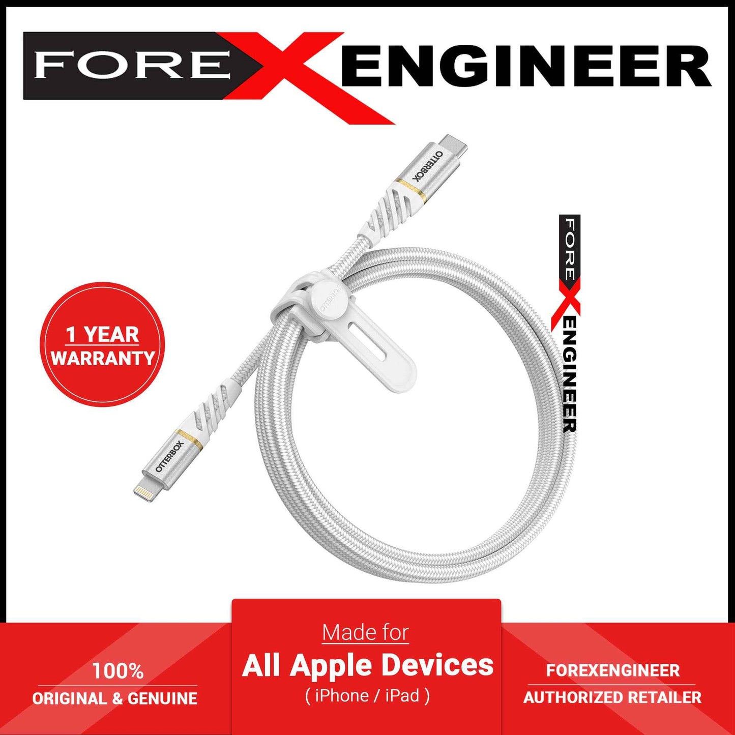 Otterbox Lightning to USB-C Fast Charge Premium Cable 1 meter - Sky White (Barcode: 840104218198 )