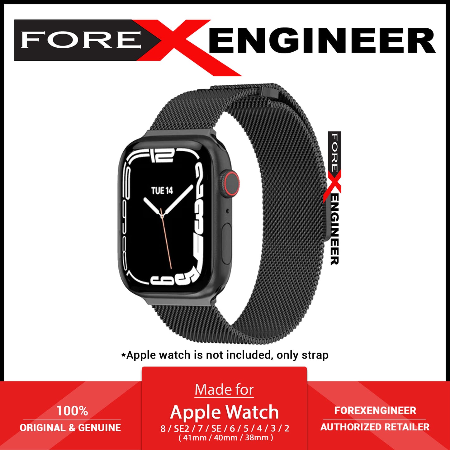 SwitchEasy Mesh Stainless Steel Loop for Apple Watch 41mm - 40mm - 38mm ( 8 - SE2 - 7 - SE - 6 - 5 - 4 - 3 - 2 ) - Black (Barcode : 4895241108280 )
