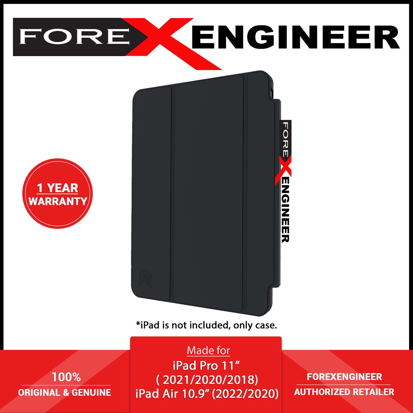 STM Studio for iPad Pro 11" ( 3rd - 2nd - 1st Gen ) ( 2021 - 2018 ) - iPad Air 10.9" ( 5th - 4th Gen ) ( 2022 - 2020 ) - Black ( Barcode: 810046113295 ) - Forexengineer -Malaysia- 810046113295