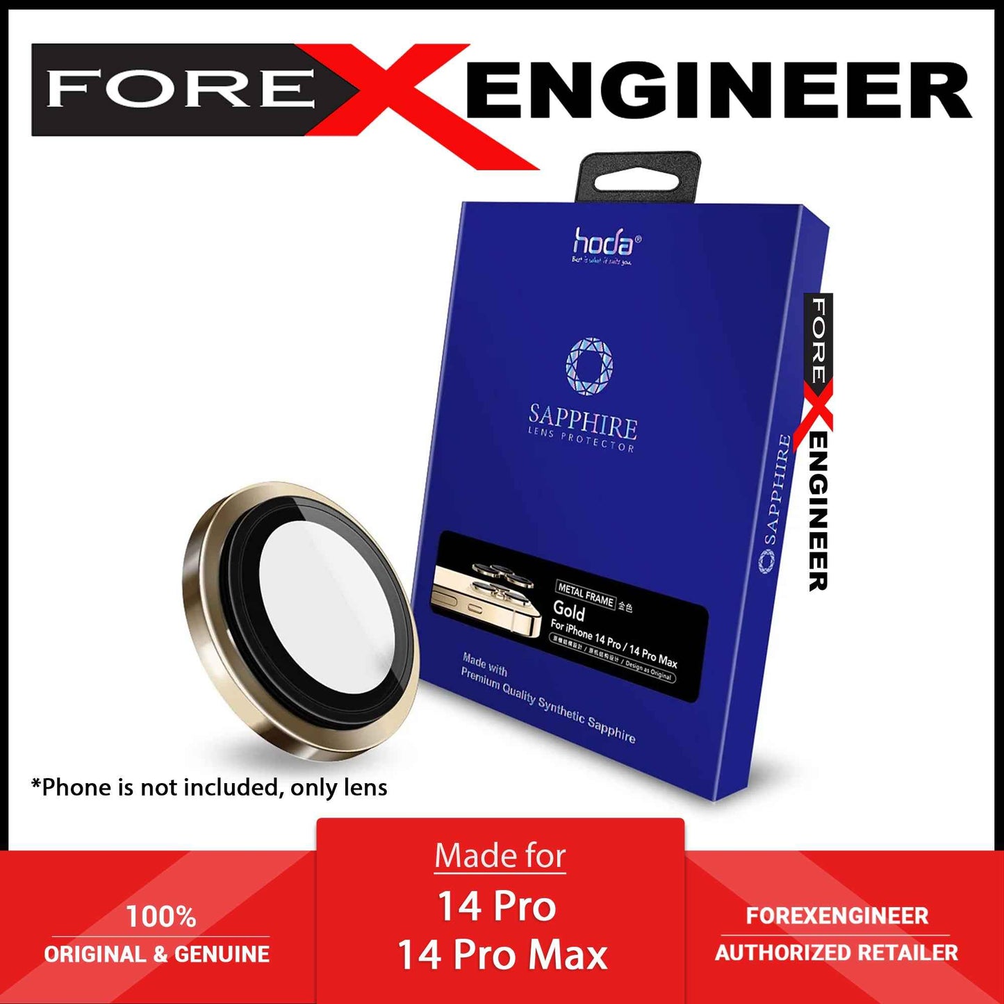 Hoda Sapphire Lens Protector for iPhone 14 Pro - 14 Pro Max - Gold (3pcs) (Barcode: 4711103546628 )
