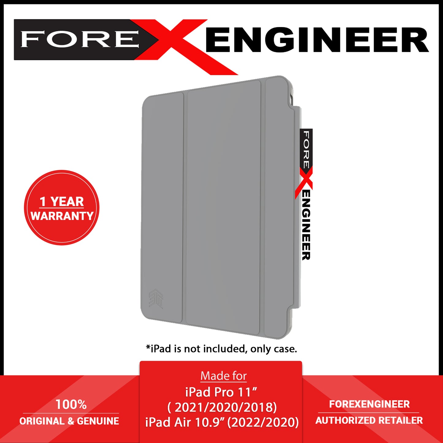 STM Studio for iPad Pro 11" ( 3rd - 2nd - 1st Gen ) ( 2021 - 2018 ) - iPad Air 10.9" ( 5th - 4th Gen ) ( 2022 - 2020 ) - Grey ( Barcode: 810046113301 ) - Forexengineer -Malaysia- 810046113301
