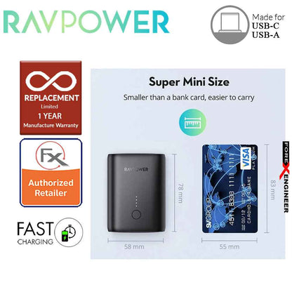 RavPower RP-PB194 Portable Charger 10000mAh PD + QC 18W 2 Port ( Black ) (Barcode : 191280012255 )