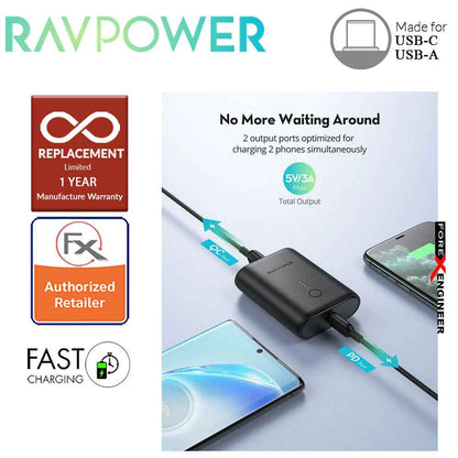 RavPower RP-PB194 Portable Charger 10000mAh PD + QC 18W 2 Port ( Black ) (Barcode : 191280012255 )