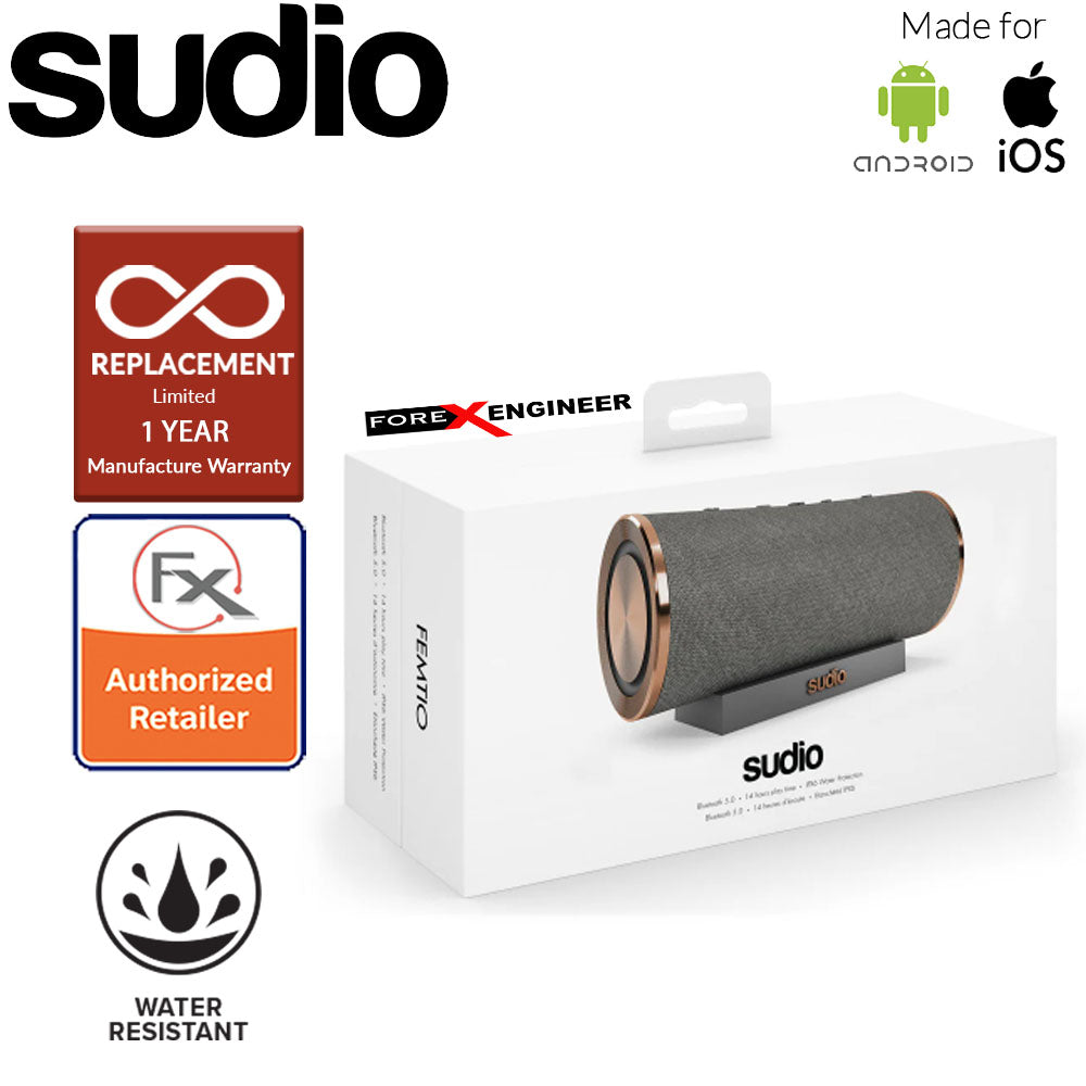 Sudio FEMTIO Bluetooth Speaker with IPX 6 Level ( Waterproof ) ( Antracite - Copper ) ( Barcode : 7350071382264 )