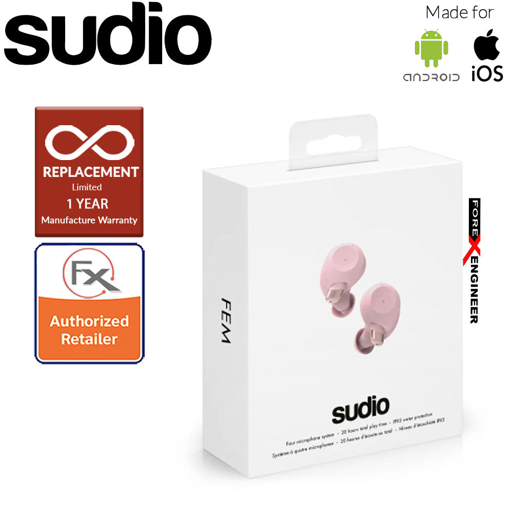 Sudio Fem IPX5 True Wireless Earbuds with 4 Environmental Noise-Canceling Microphones ( Pink ) ( Barcode : 7350071387764 )