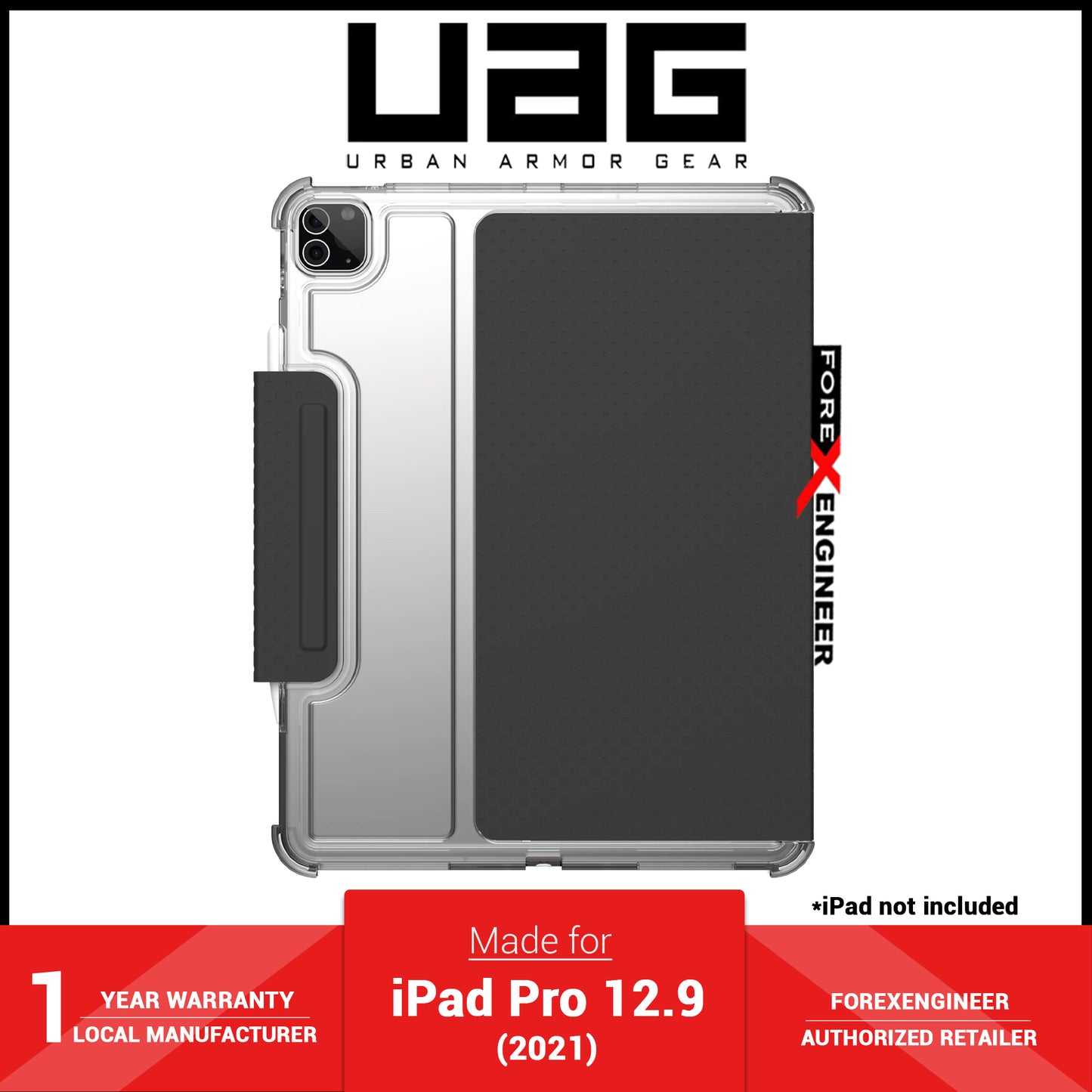 [RACKV2_CLEARANCE] UAG [U] Lucent for iPad Pro 12.9" ( 5th Gen - 2021 ) M1 Chip Case - Black - Ice (Barcode: 810070360214 ) - Forexengineer -Malaysia- 810070360214