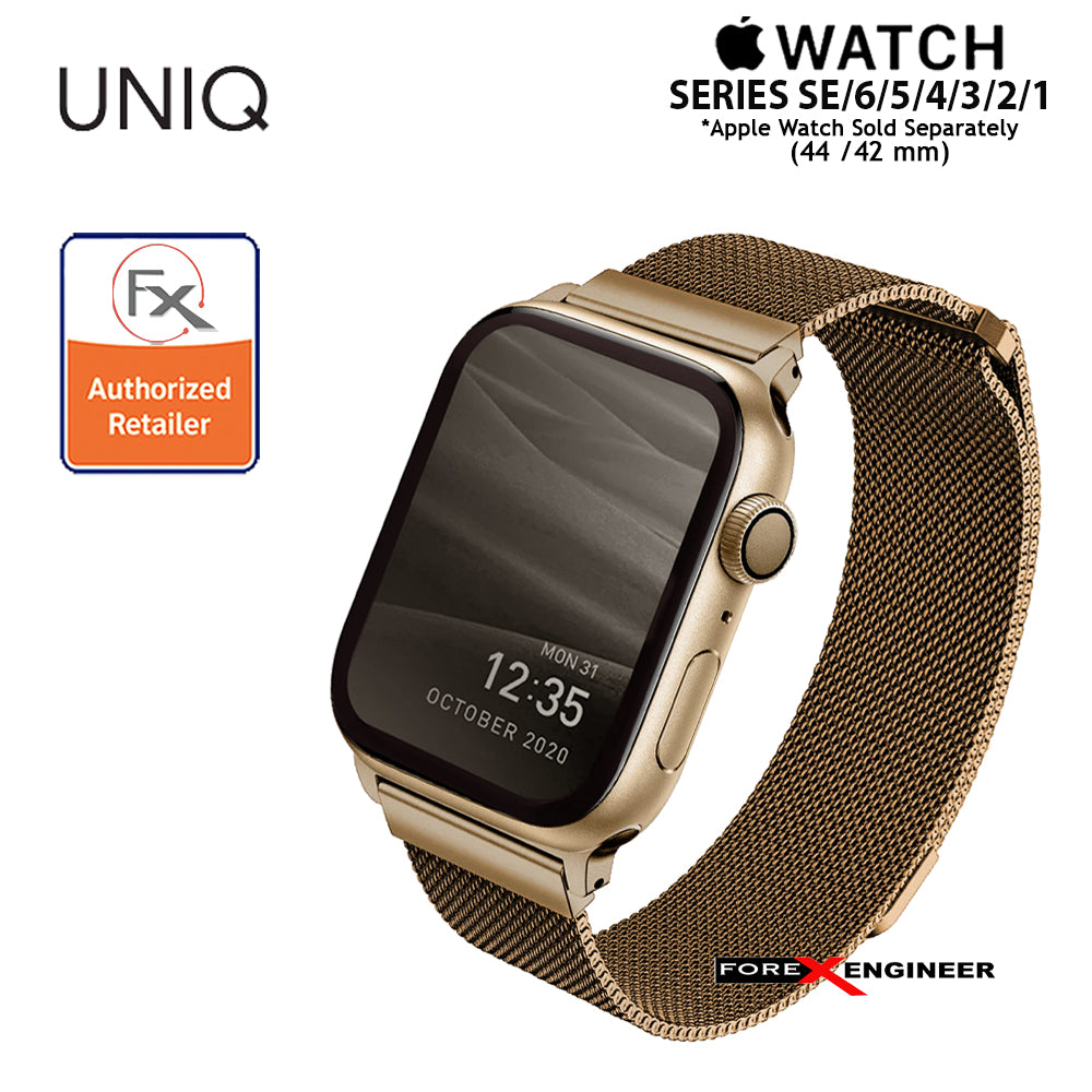 UNIQ Dante Stainless Steel Strap for Apple Watch Series 7 - SE - 6 - 5 - 4 - 3 - 2 - 1 ( 45mm - 42mm - 44mm ) - Gold (Barcode: 8886463675793 )