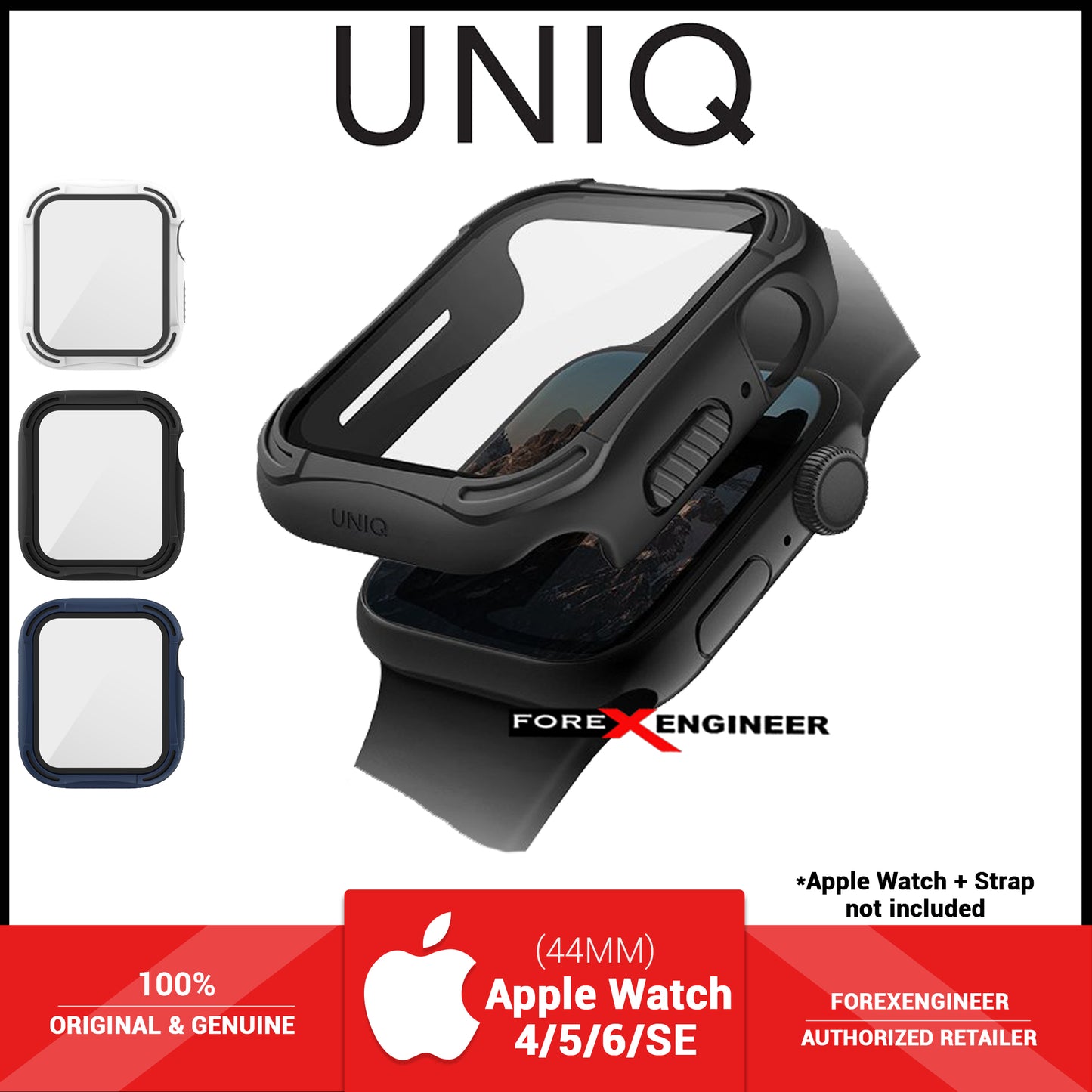 UNIQ TORRES Watch Case with 9H Tempered Glass for Apple Watch Series SE - 6 - 5 - 4 ( 44mm) - Black (Barcode: 8886463676301 )