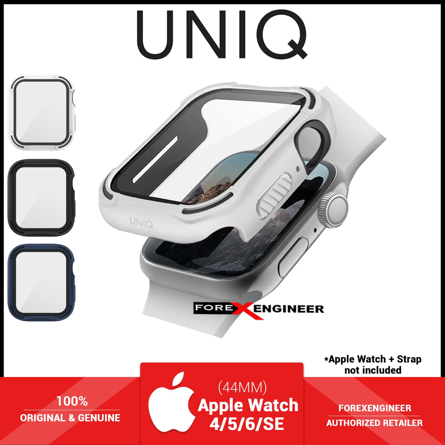 UNIQ TORRES Watch Case with 9H Tempered Glass for Apple Watch Series SE - 6 - 5 - 4 ( 44mm) - White (Barcode: 8886463676349 )