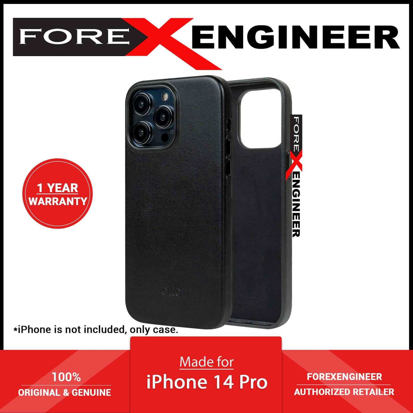 Alto Original for iPhone 14 Pro - Italian Full Grain Aniline Leather - Raven Black (Barcode: 728028514698 )