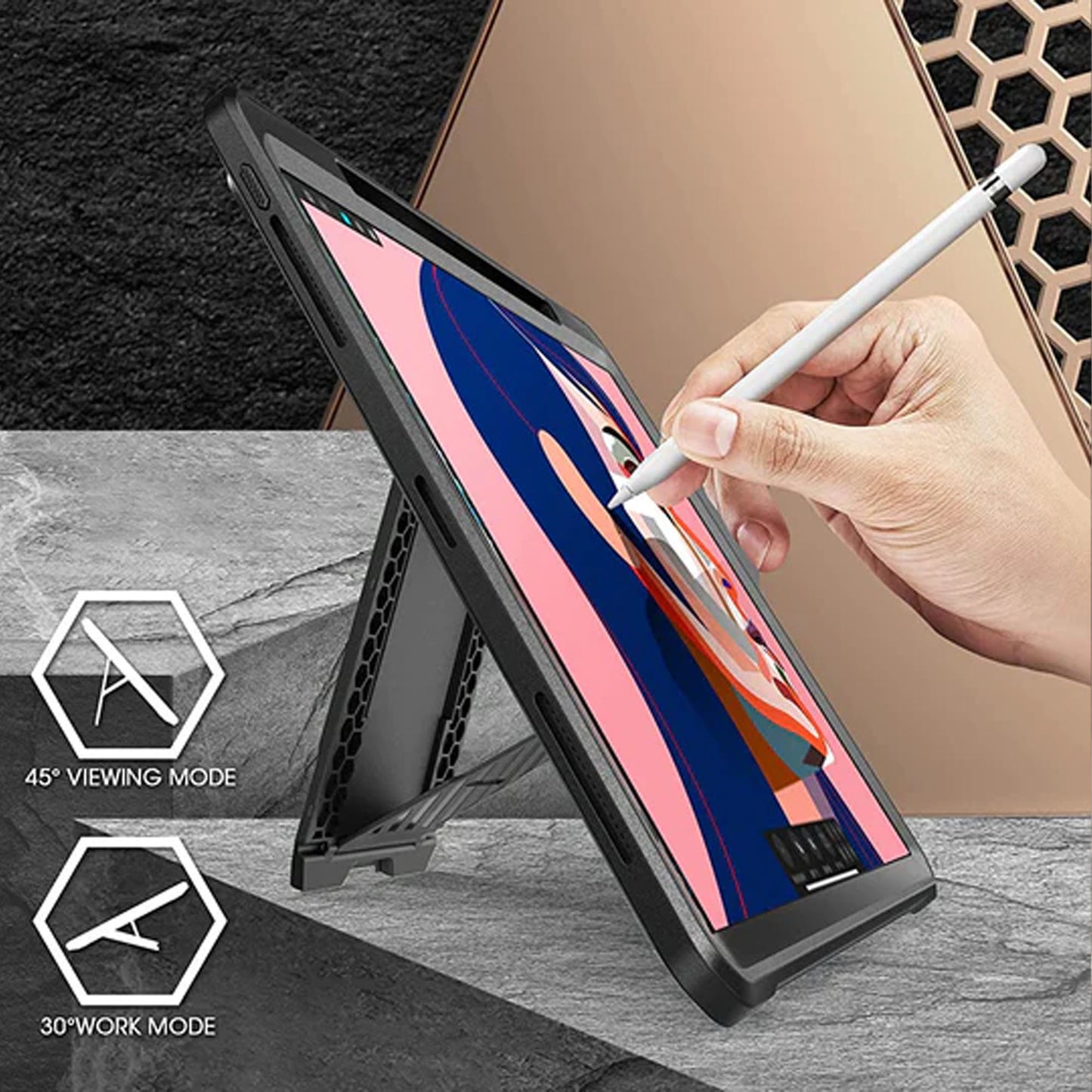 Supcase Unicorn Beetle UB PRO for iPad Pro 12.9" ( 2020 - 2021 ) with Build-in Screen Protector & Apple Pencil Holder - Black