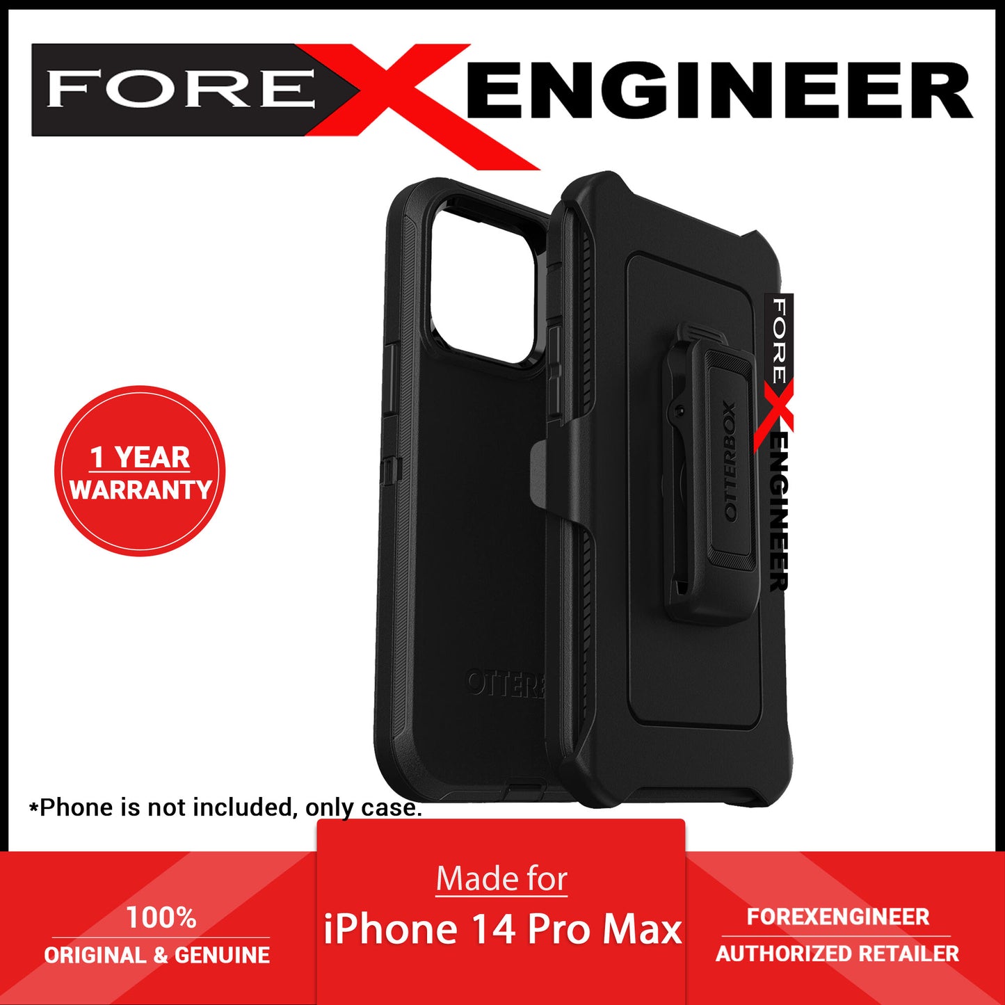 Otterbox Defender Series for iPhone 14 Pro Max - Black (Barcode: 840262380041 ) - Forexengineer -Malaysia- 840262380041